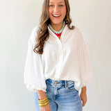 Puff Sleeve Button Down Shirt - White