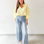 Puff Sleeve Button Shirt - Yellow