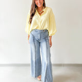 Puff Sleeve Button Shirt - Yellow