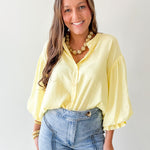 Puff Sleeve Button Shirt - Yellow