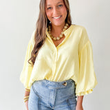 Puff Sleeve Button Shirt - Yellow