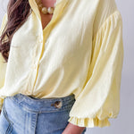 Puff Sleeve Button Shirt - Yellow