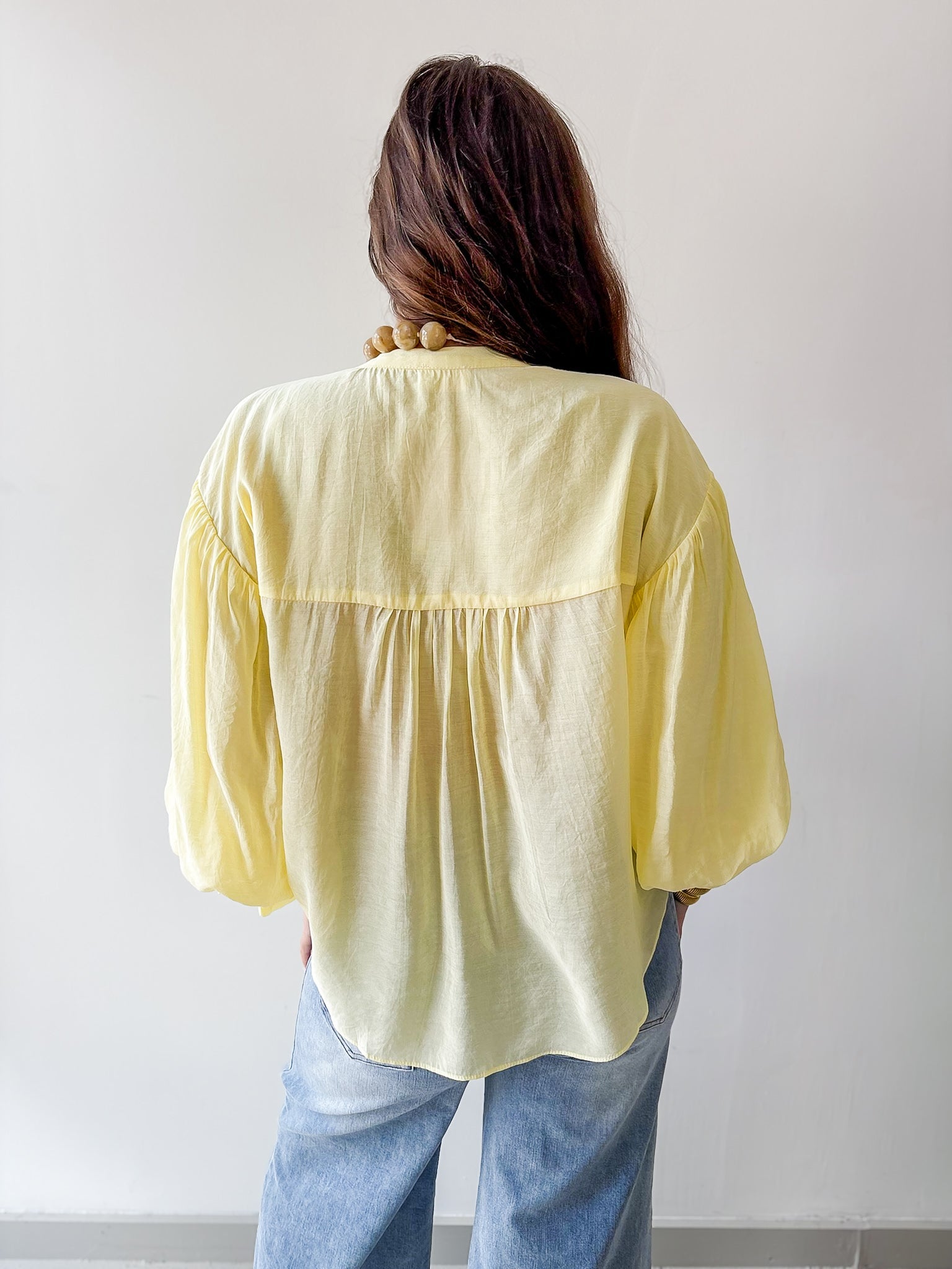 Puff Sleeve Button Shirt - Yellow