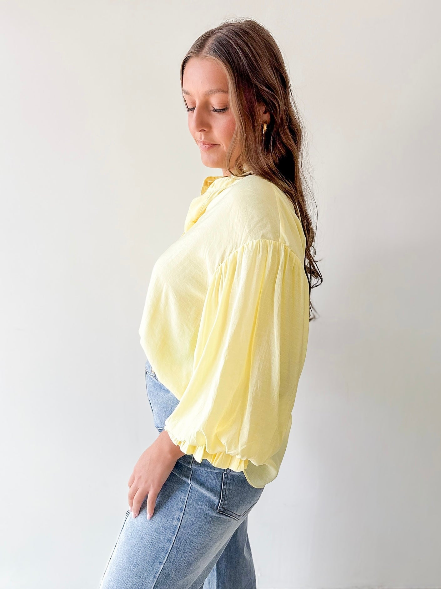 Puff Sleeve Button Shirt - Yellow