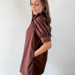 Puff Sleeve Buttoned Mini Dress - Brown
