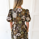 Puff Sleeve Cinched Dress- Brown
