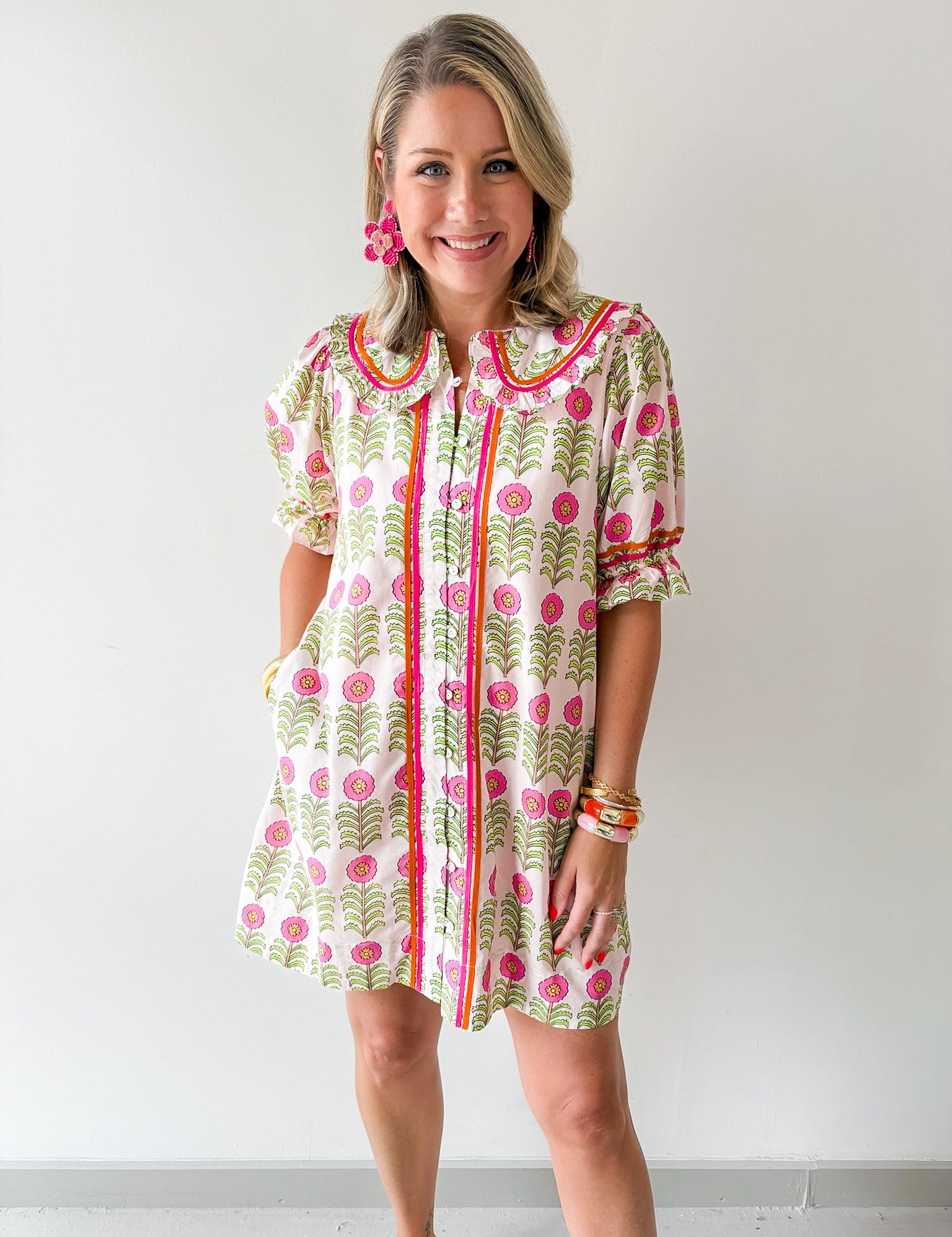 Puff Sleeve Floral Print Dress