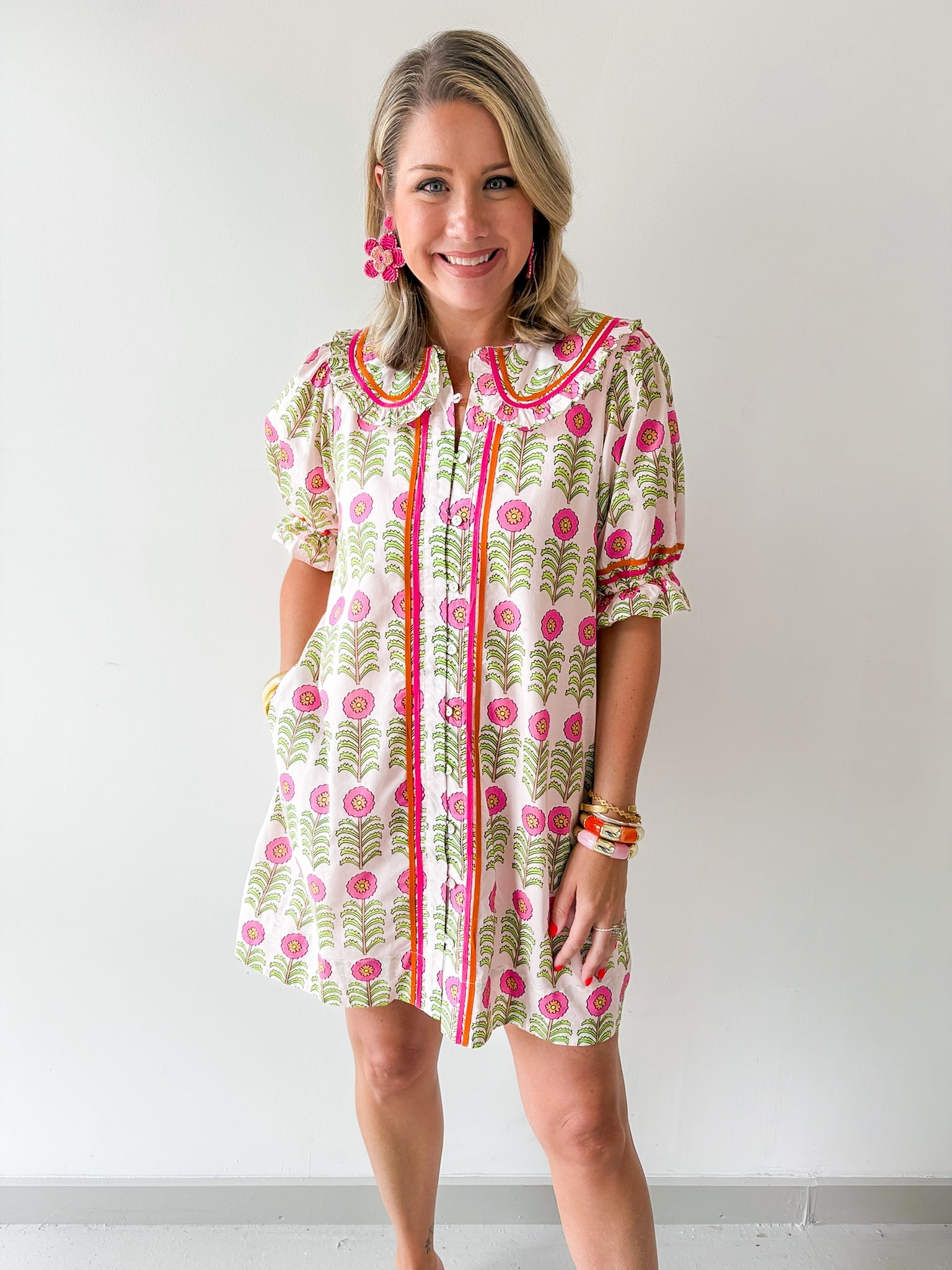 Puff Sleeve Floral Print Dress