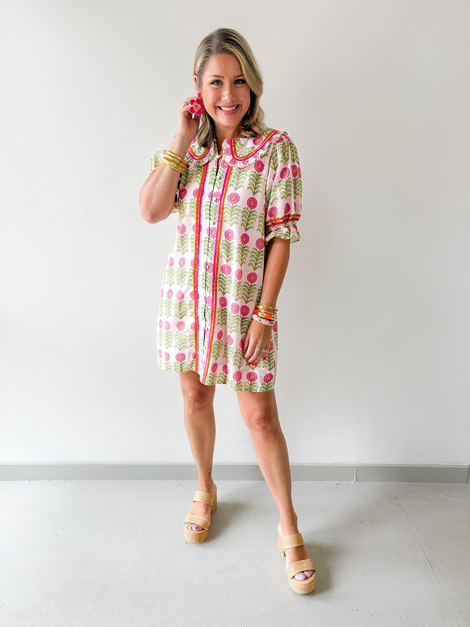 Puff Sleeve Floral Print Dress