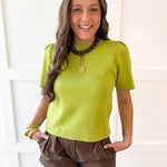 Puff Sleeve Knit Top - Olive