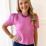 Puff Sleeve Knit Top - Pink