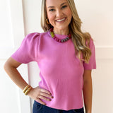 Puff Sleeve Knit Top - Pink