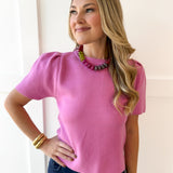 Puff Sleeve Knit Top - Pink