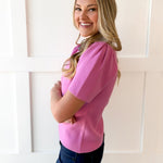Puff Sleeve Knit Top - Pink