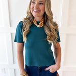 Puff Sleeve Knit Top - Teal