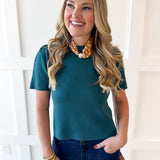 Puff Sleeve Knit Top - Teal