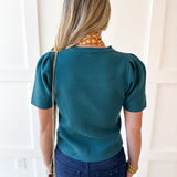 Puff Sleeve Knit Top - Teal