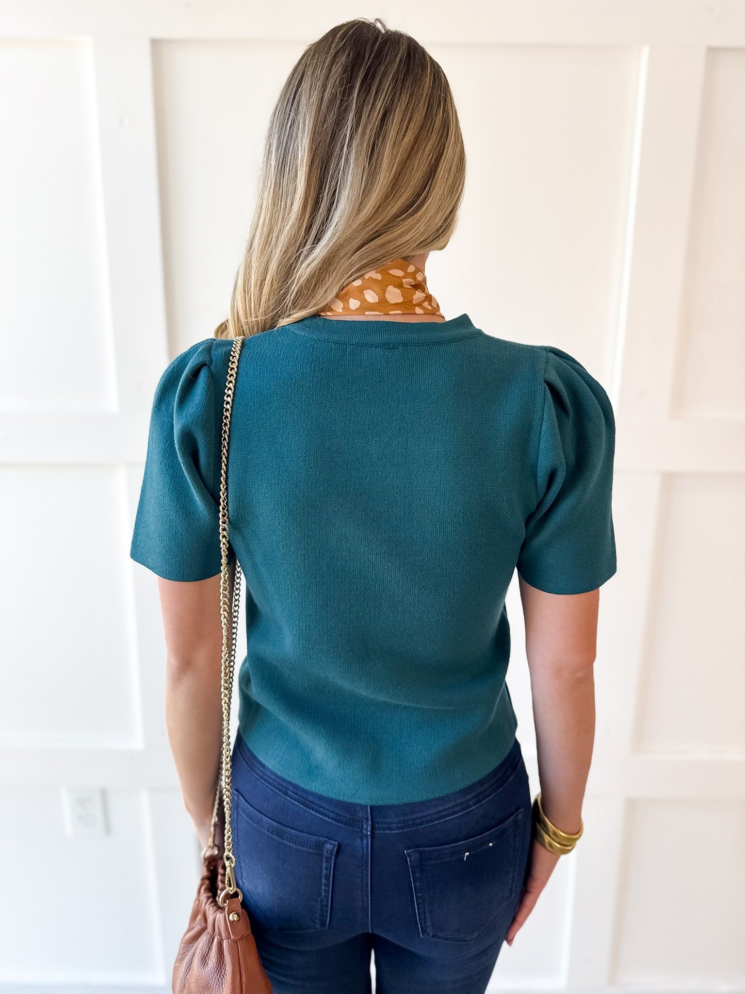 Puff Sleeve Knit Top - Teal