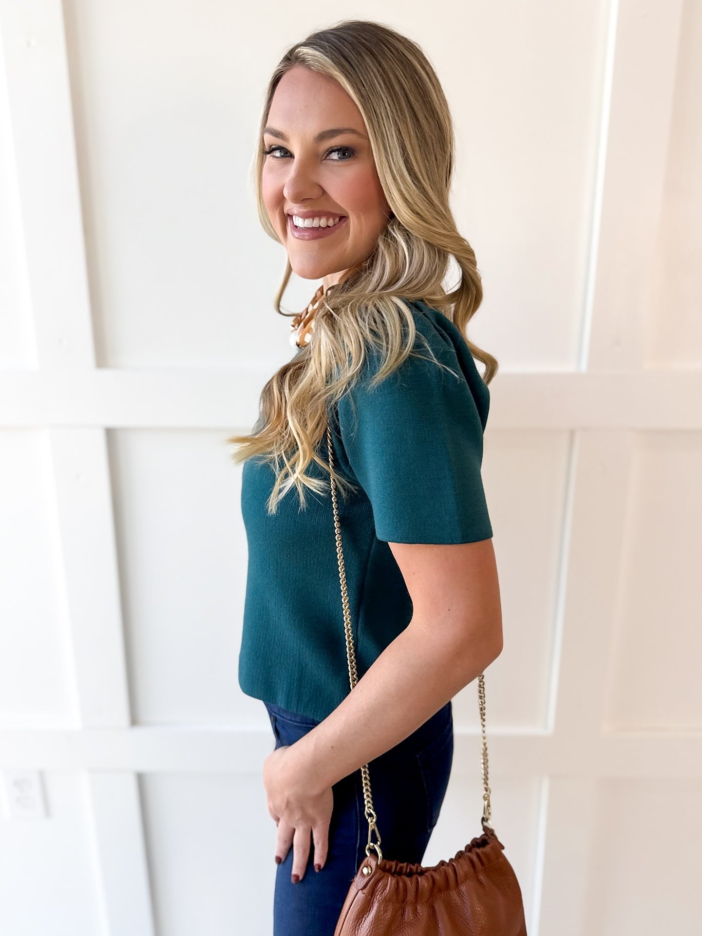 Puff Sleeve Knit Top - Teal