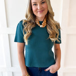 Puff Sleeve Knit Top - Teal