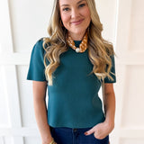 Puff Sleeve Knit Top - Teal