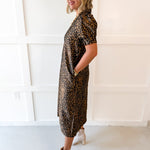 Puff Sleeve Midi Dress - Animal Print