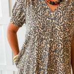 Puff Sleeve Midi Dress - Animal Print