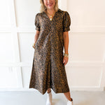 Puff Sleeve Midi Dress - Animal Print