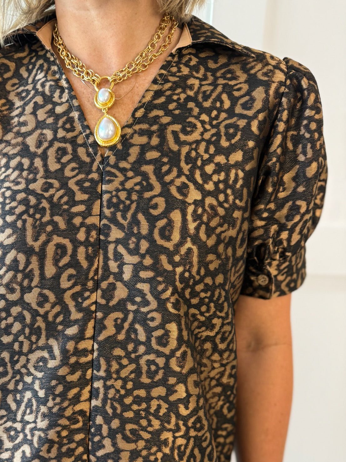Puff Sleeve Midi Dress - Animal Print