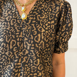 Puff Sleeve Midi Dress - Animal Print
