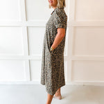 Puff Sleeve Midi Dress - Animal Print