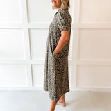 Puff Sleeve Midi Dress - Animal Print
