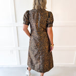 Puff Sleeve Midi Dress - Animal Print