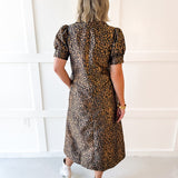 Puff Sleeve Midi Dress - Animal Print