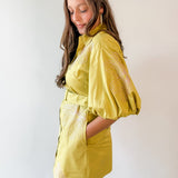 Puff Sleeve Shirt Dress- Chartreuse