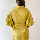 Puff Sleeve Shirt Dress- Chartreuse