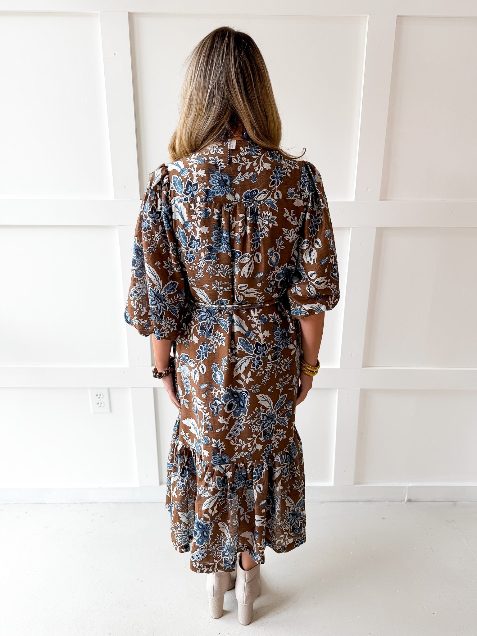 Puff Sleeve Stand Collar Dress