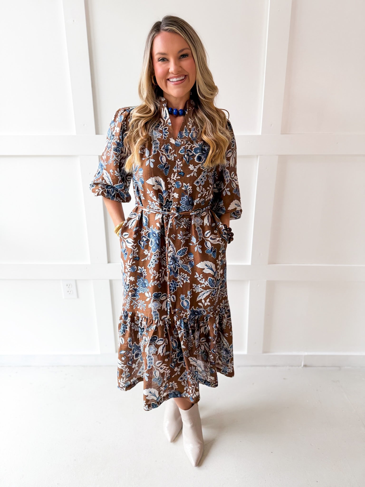 Puff Sleeve Stand Collar Dress