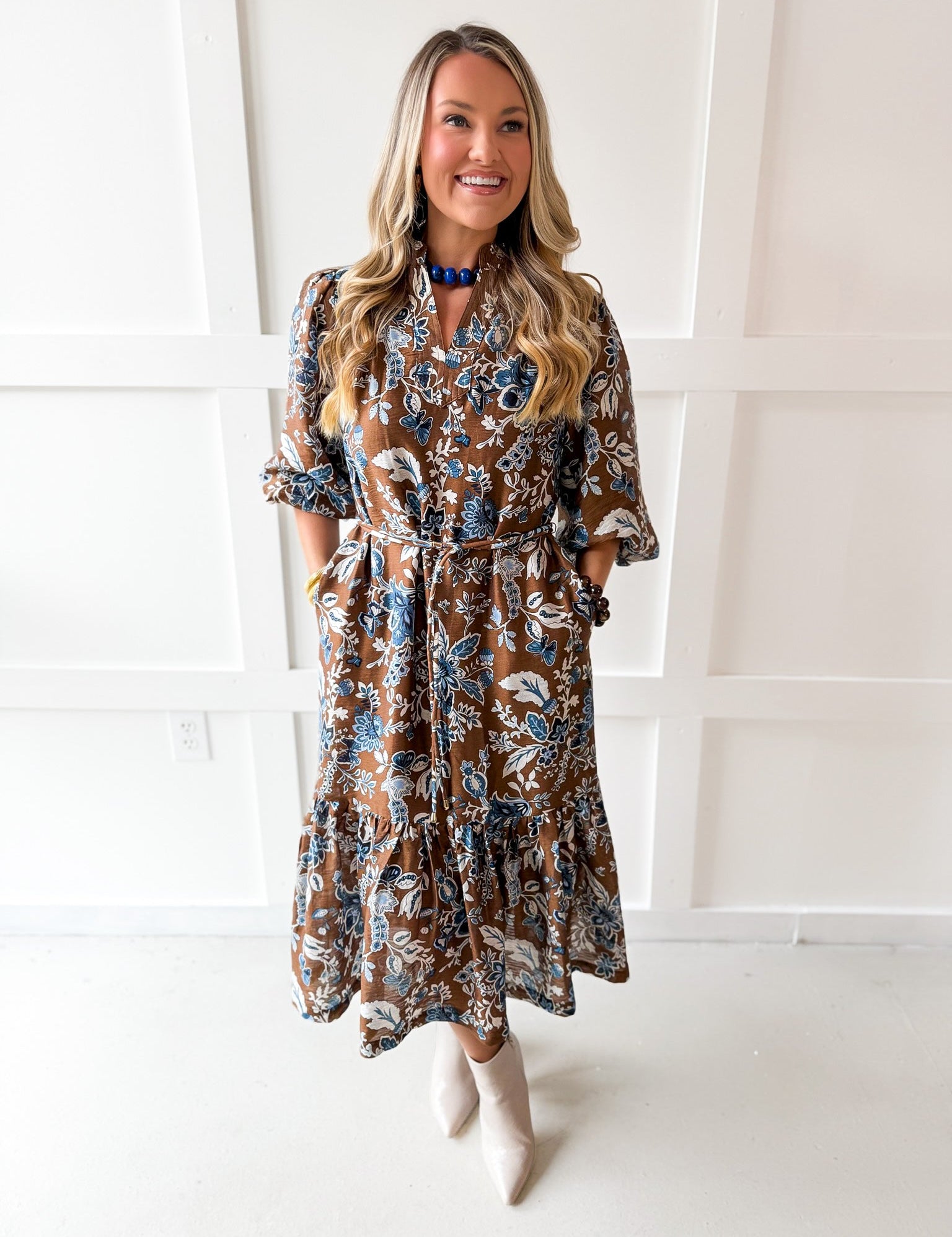 Puff Sleeve Stand Collar Dress