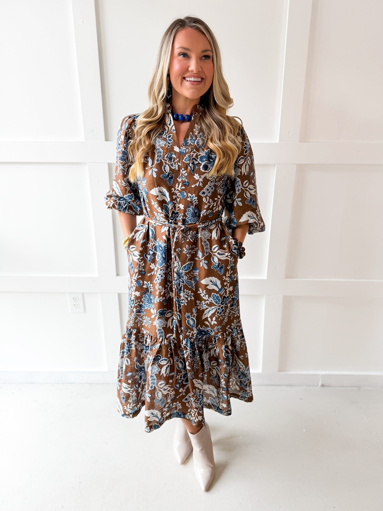Puff Sleeve Stand Collar Dress