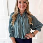 Puff Sleeved Collared Shirt - Blue