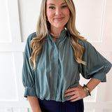 Puff Sleeved Collared Shirt - Blue