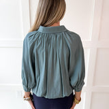Puff Sleeved Collared Shirt - Blue