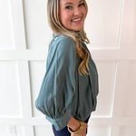 Puff Sleeved Collared Shirt - Blue