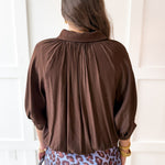 Puff Sleeved Collared Shirt - Brown