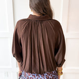 Puff Sleeved Collared Shirt - Brown