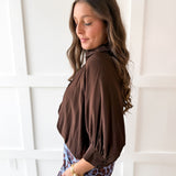 Puff Sleeved Collared Shirt - Brown