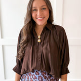 Puff Sleeved Collared Shirt - Brown