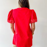 Puff Sleeves Embroidered Shift Dress