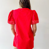 Puff Sleeves Embroidered Shift Dress